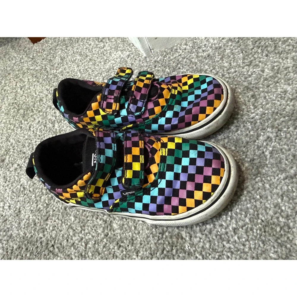 Vans Toddler Ward V Rainbow Checkerboard Skate Shoes Multi Color Hook Loop 8.5